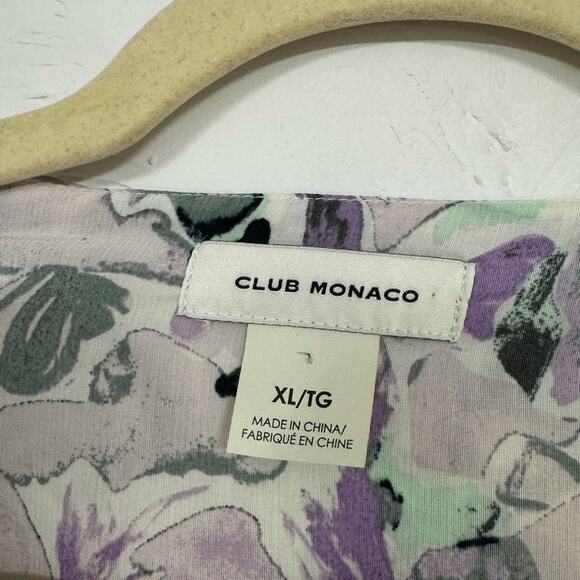Club Monaco Purple Green Floral Boho Blouse Womens XL Peasant Long Sleeve Shirt - Picture 6 of 11